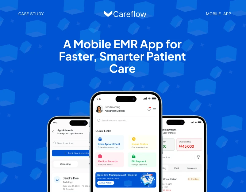 CareFlow mobile EMR app screens