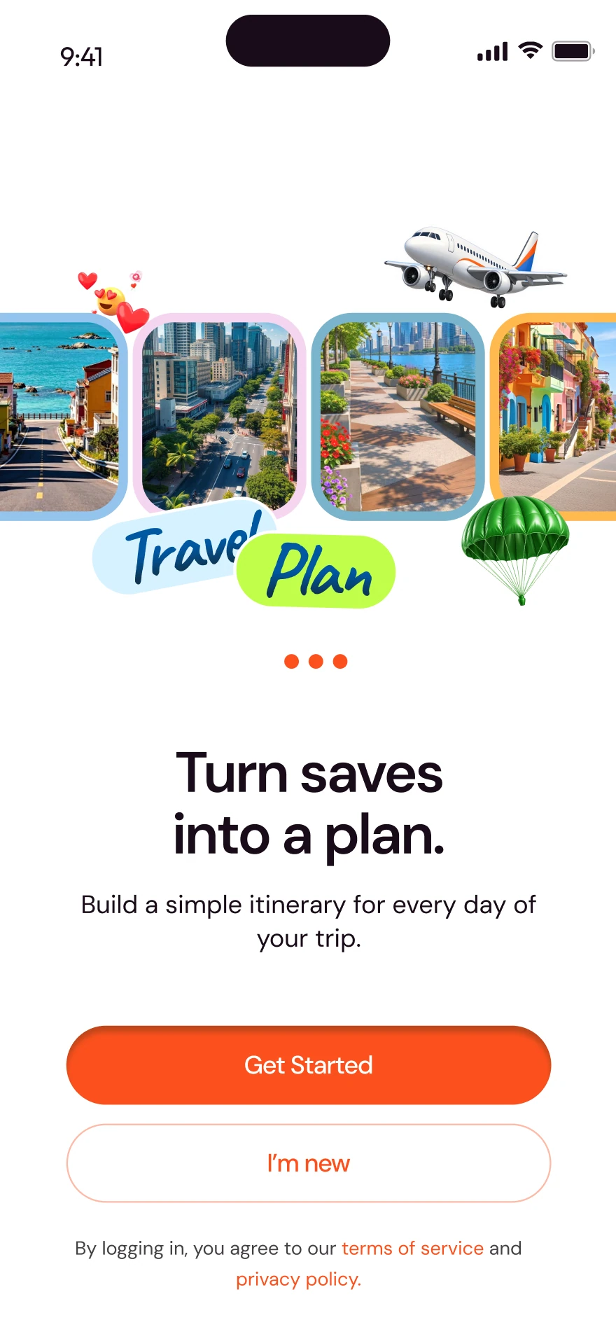 Travel Plan onboarding screen two: “Turn saves into a plan.”