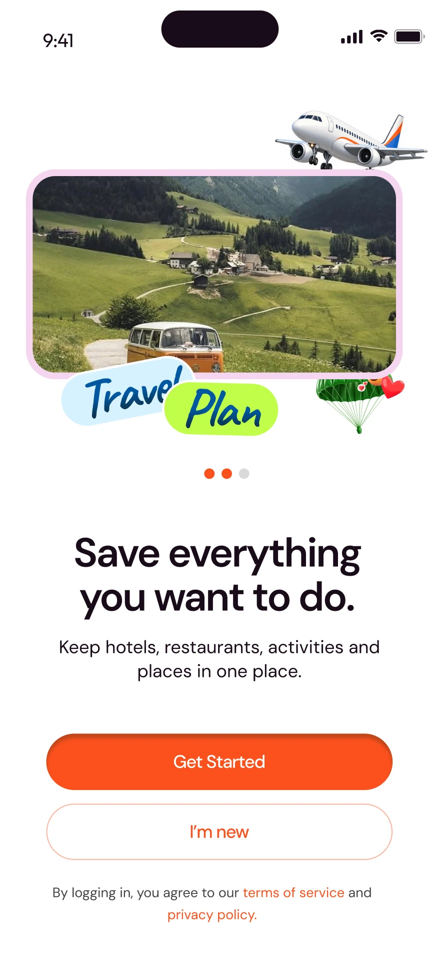 Travel Plan onboarding screen three: “Save everything you want to do.”