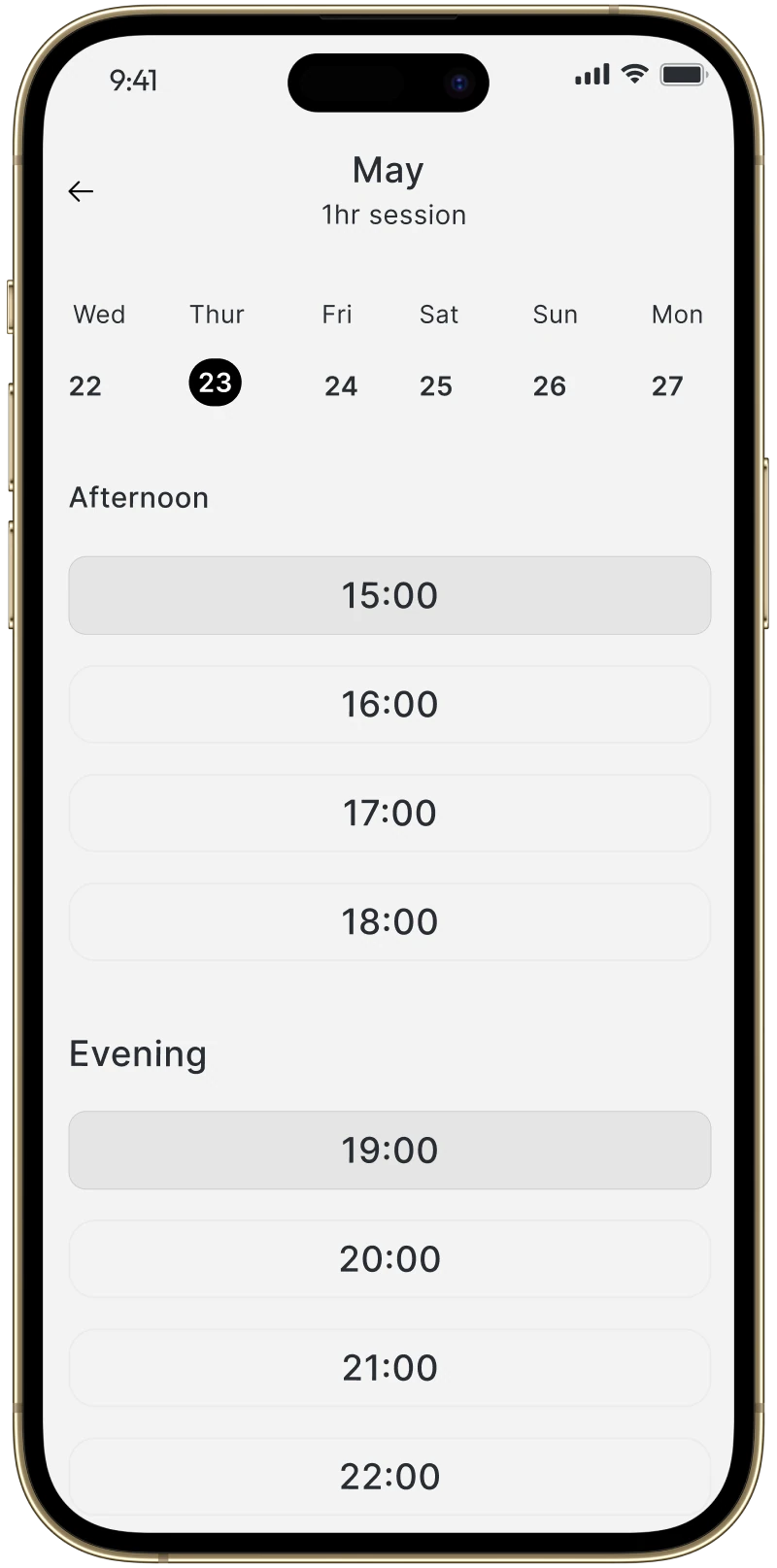 LawyerUp booking screen with a date picker and afternoon and evening time slots