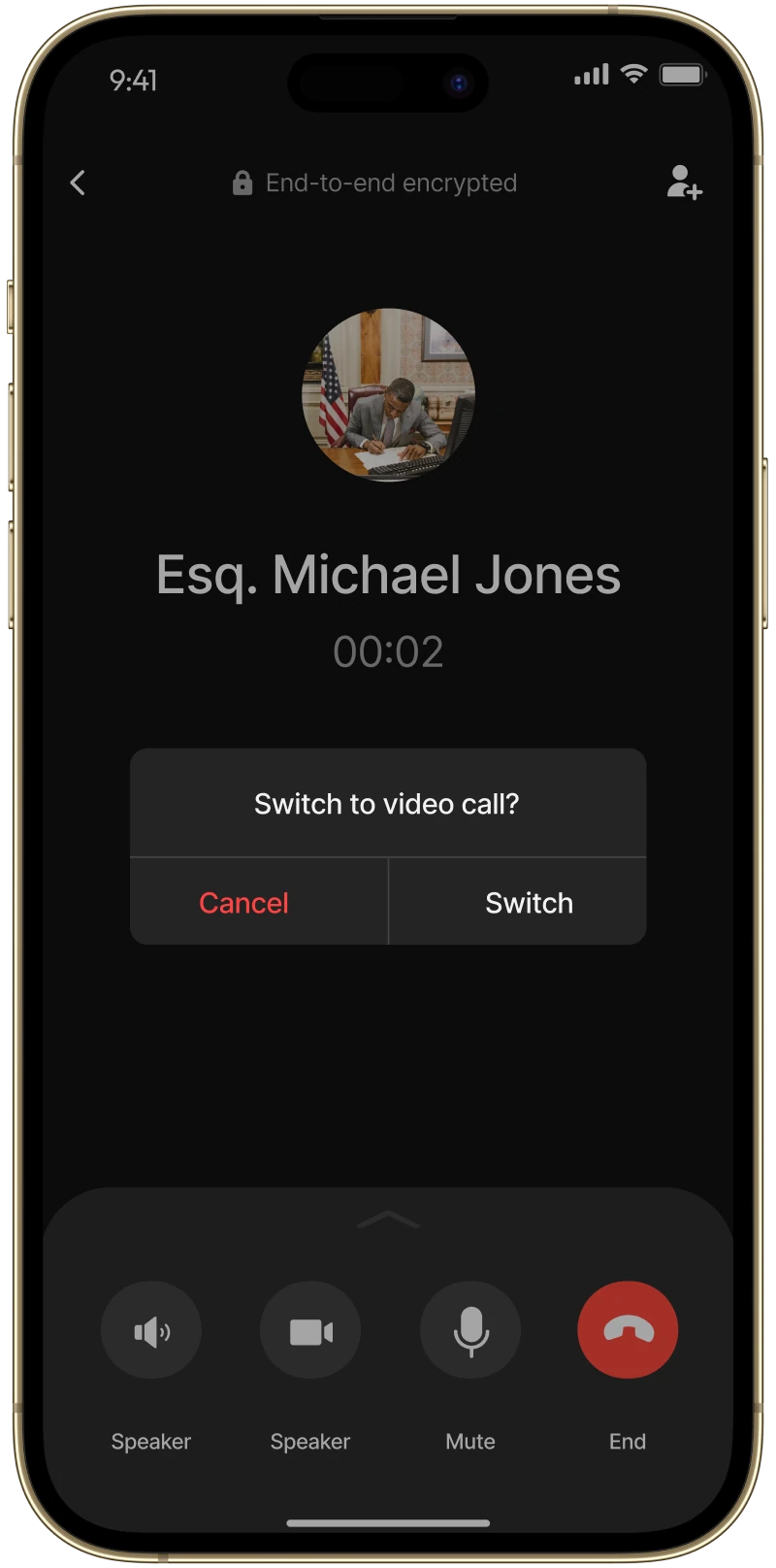 LawyerUp dialog asking whether to switch to a video call