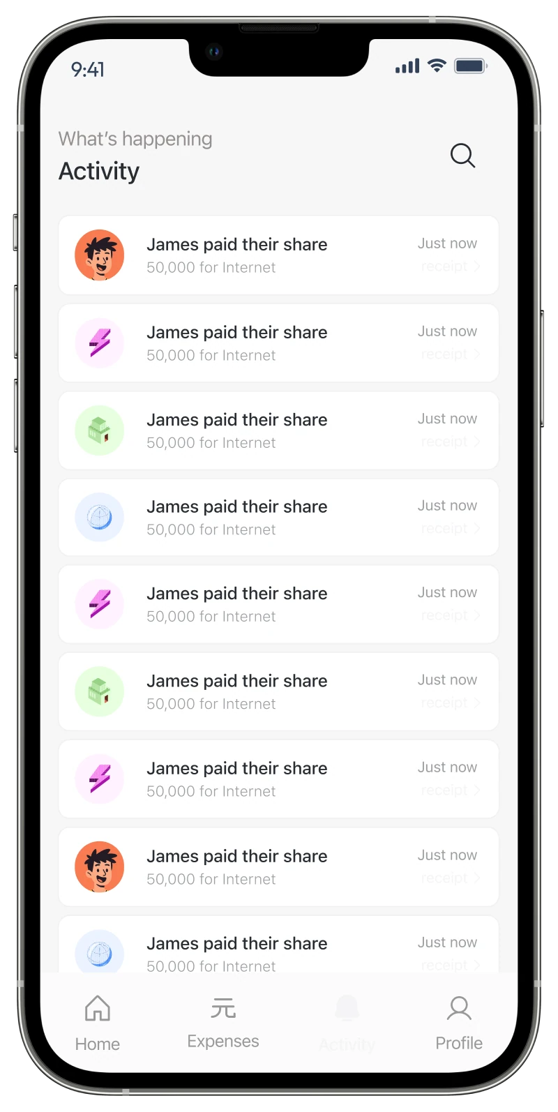 Nest activity feed showing roommates paying their share