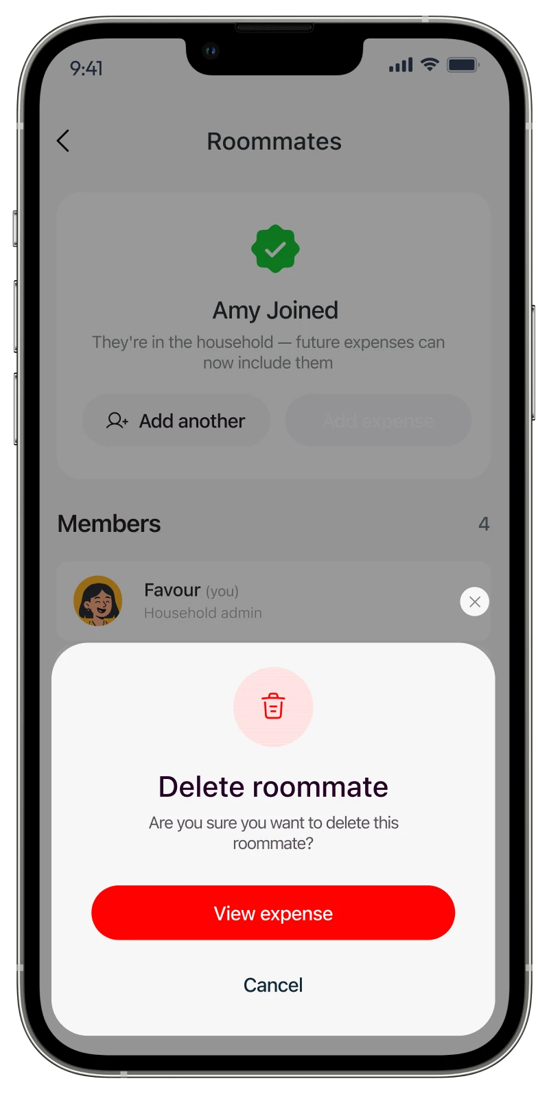 Nest delete roommate confirmation dialog